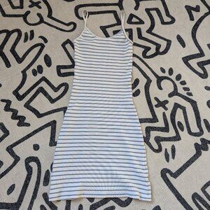 Brandy Melville White Striped Ribbed Mini Skylar Dress Fits like Small